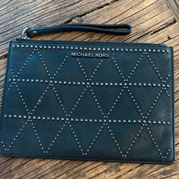 Michael Kors Handbags - Michael Kors Black Leather Studded Wristlet Pouch